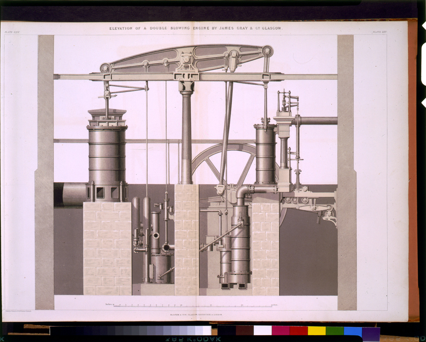 Elevation of a double blowing engine by James Gray & Co., Glasgow, London : Blackie and Son, 1862. — antique lithograph