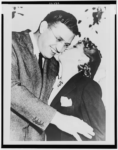 [Mary Pickford kisses David O. Selznick, after he became an owner-producer of United Artists Corporation]