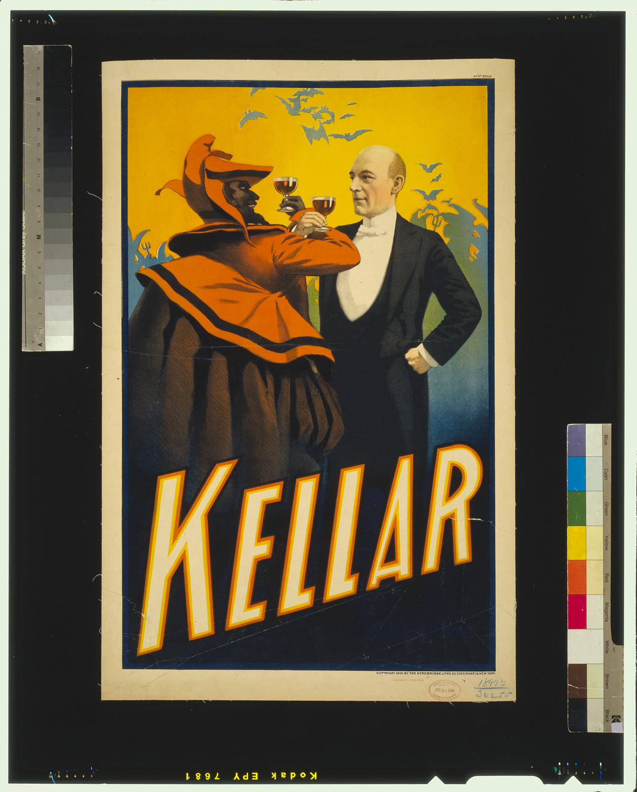 Kellar magic poster: devil offering wine to a man — vintage poster
