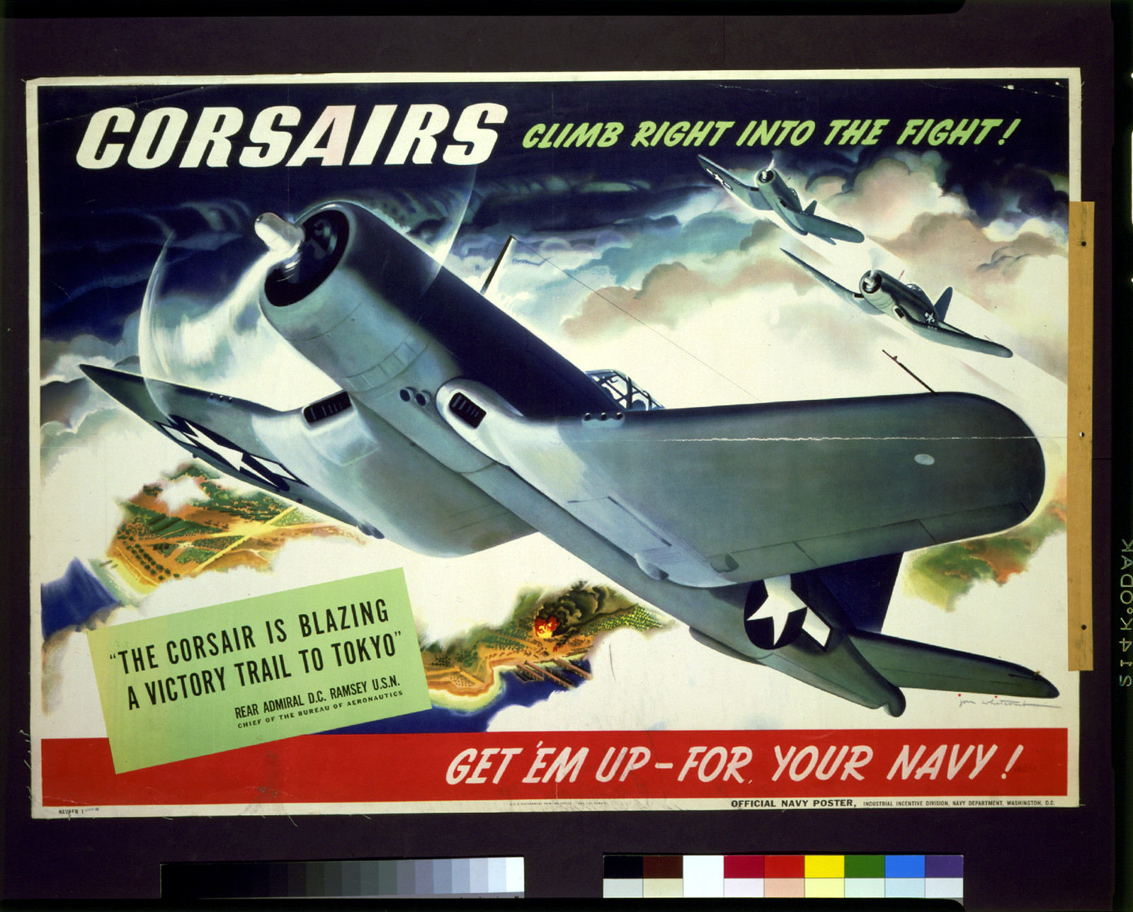 Corsairs climb right into the fight! Get 'em up - for your Navy / Jon Whitcomb., Washington (D.C.) Industrial Incentive Division, Navy Department, [1944] (U.S. Government Printing Office) — vintage poster