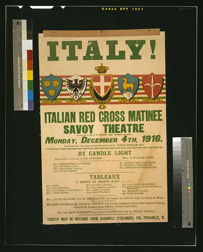 Italy! Italian Red Cross matinee Savoy Theatre Monday December 4th 1916