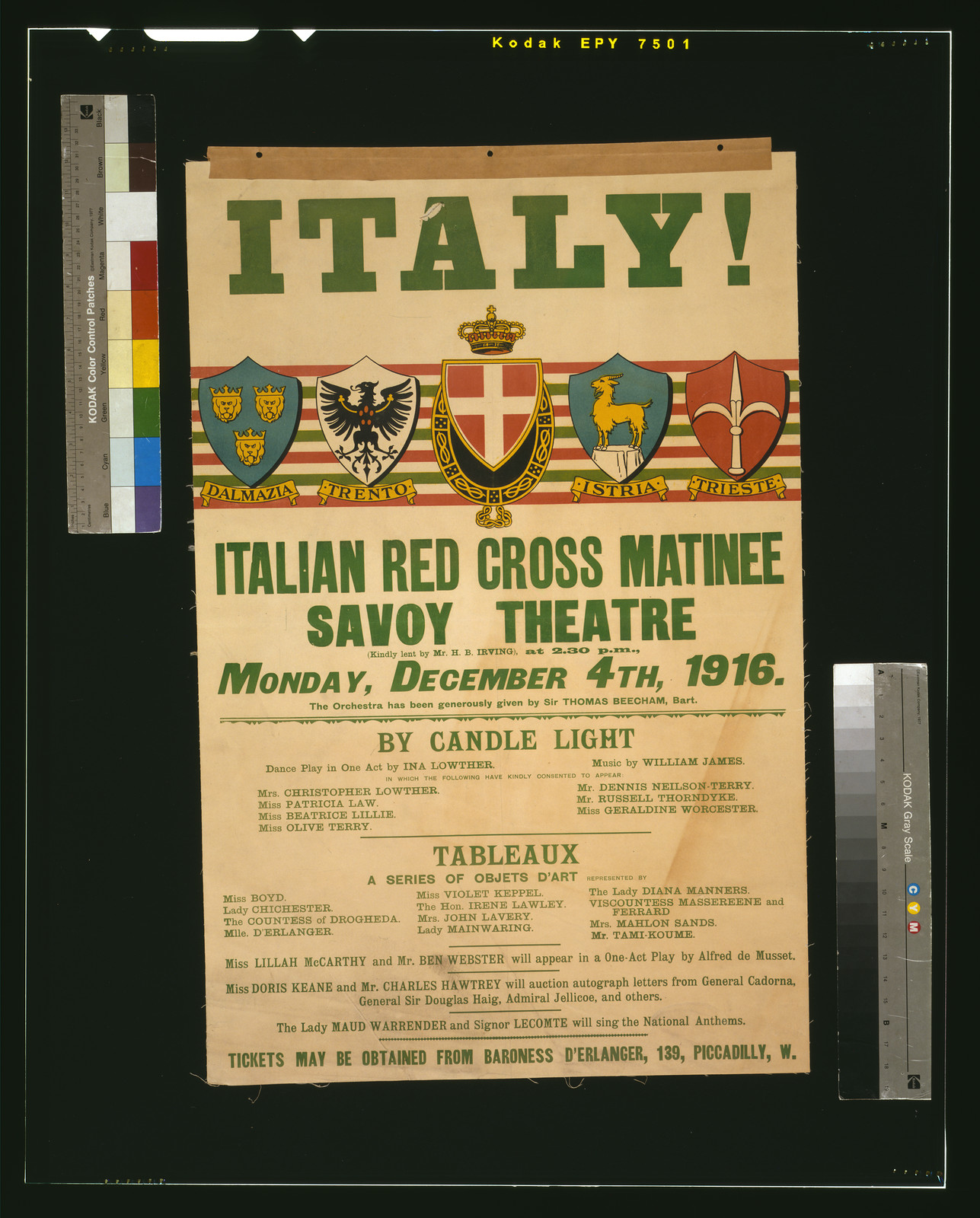 Italy! Italian Red Cross matinee Savoy Theatre Monday December 4th 1916, 1916 — vintage poster