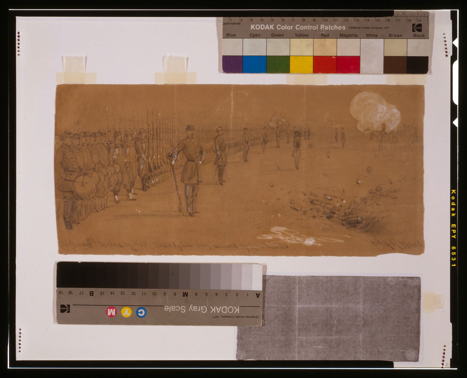 Col. Graham's 5th Excelsior reg. U.S.V. Shelled while being reviewed by Gen. Sickles, [1862 June] — historic drawing