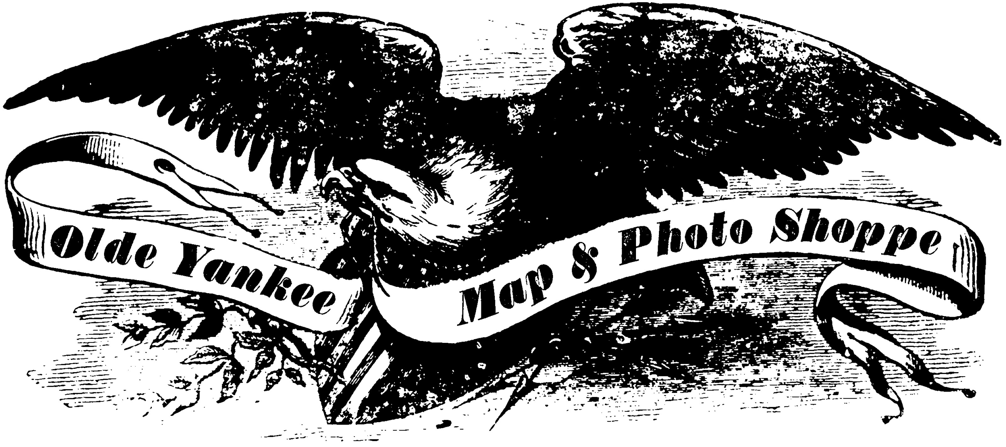Olde Yankee Map & Photo Shoppe eagle logo with banner — antique map