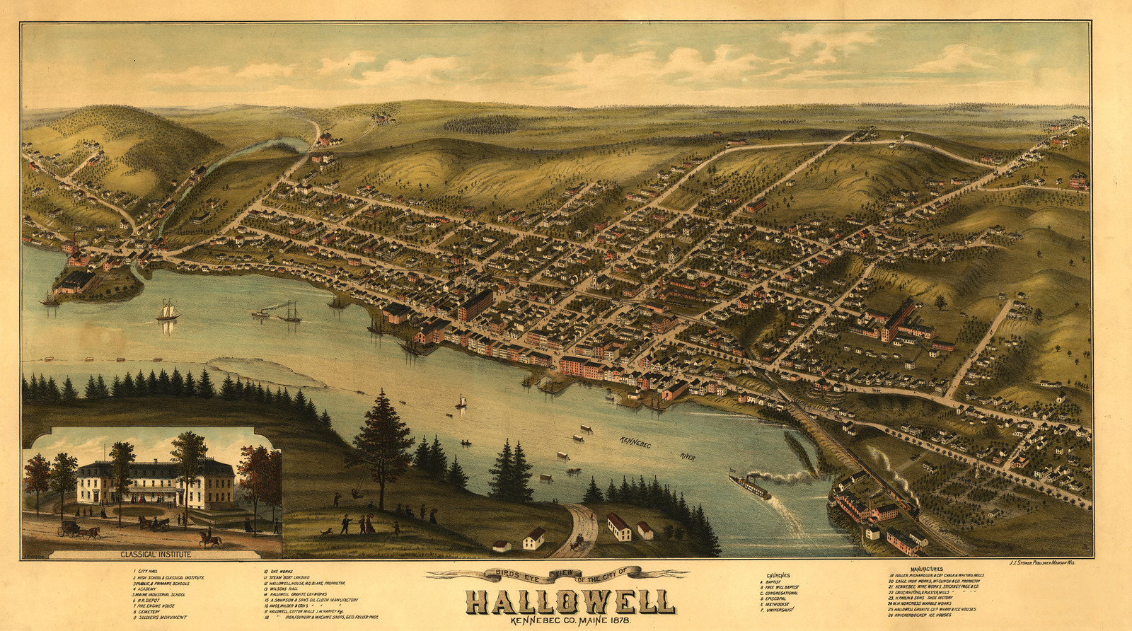 Hallowell, Maine, 1878, 1878 — antique map