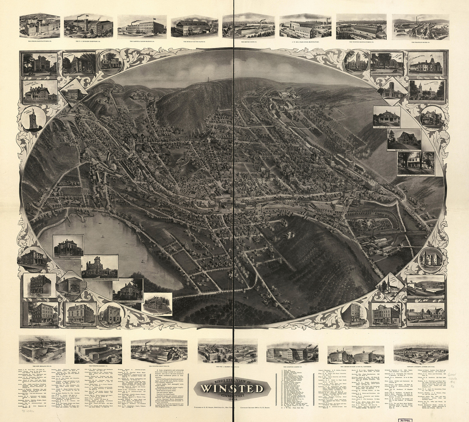 Winsted, Connecticut, 1908, 1908 — antique map