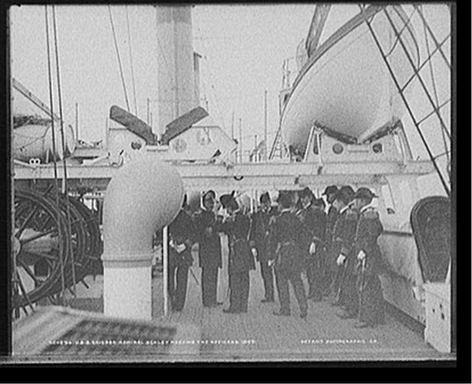U.S.S. Chicago, Admiral Schley meeting the officers, 1899 — historic photograph