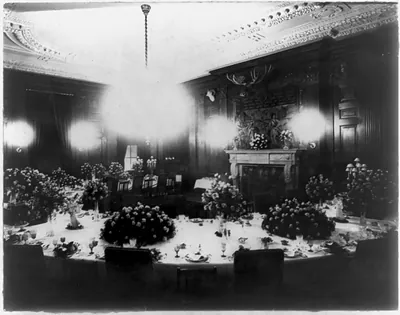 D.C., Washington. White House. Interior. 1903. State Dining Room [with place settings and floral decoration]
