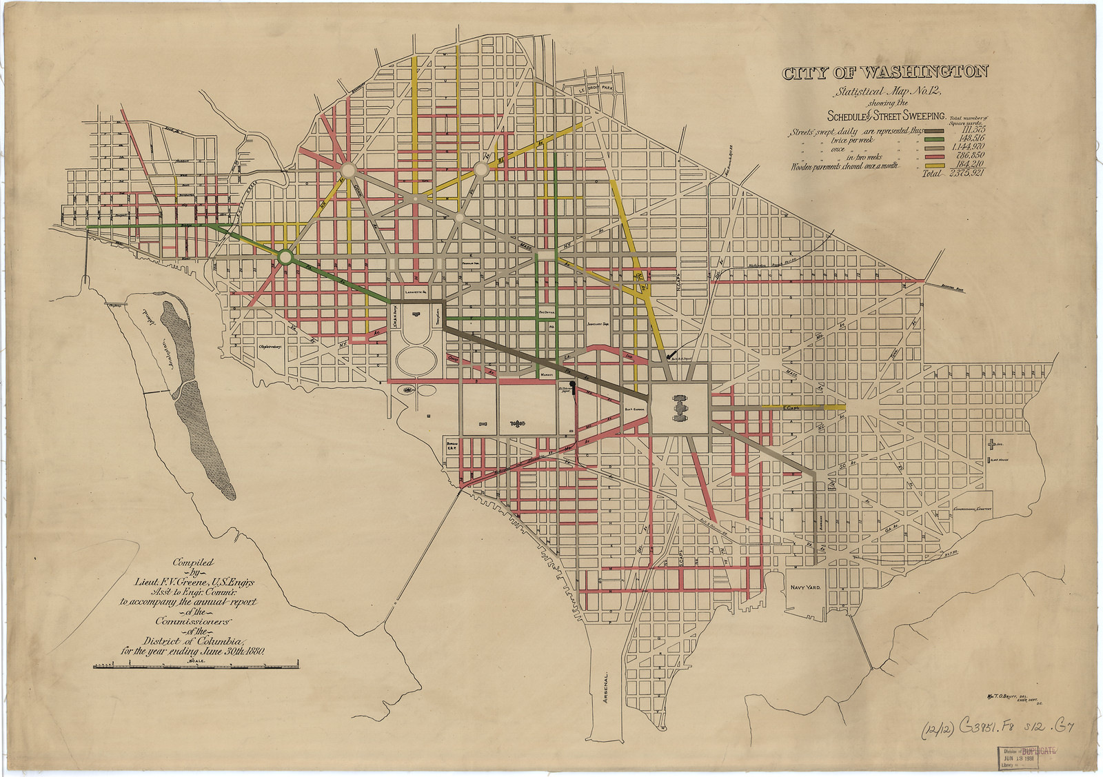 City of Washington Statistical Map No. 12 showing Schedule Street Sweeping — antique map