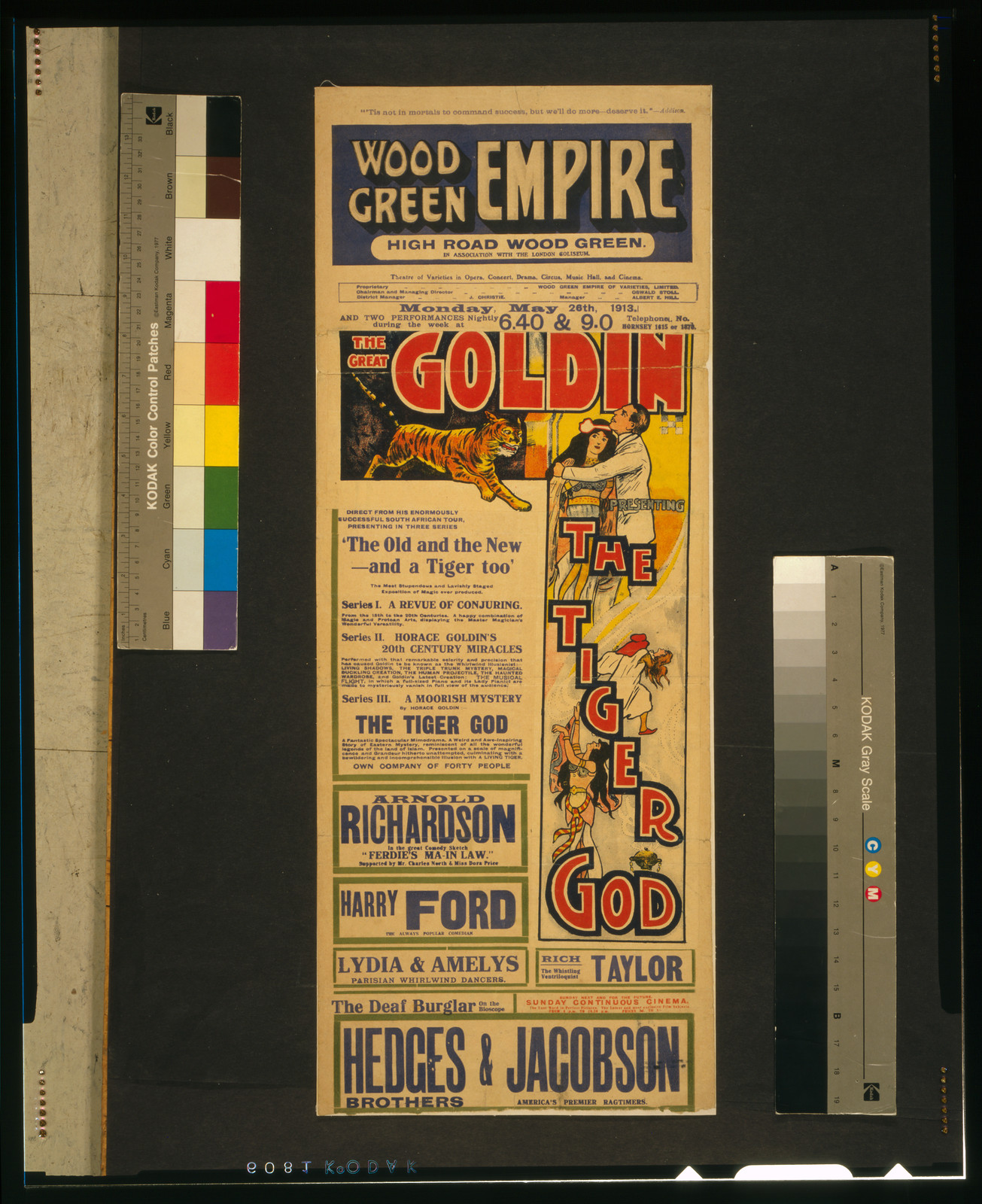 The great Goldin presenting the tiger god, [1913] — vintage poster