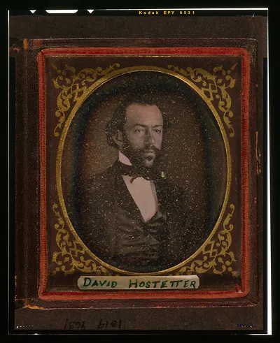 Daguerreotype portrait of David Hostetter, man in dark coat