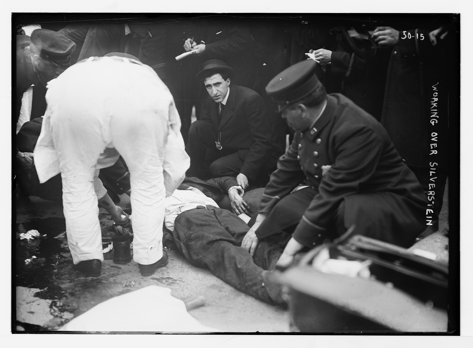 Police work over Silverstein at anarchist riot, Union Square, New York, n/a — historic photograph