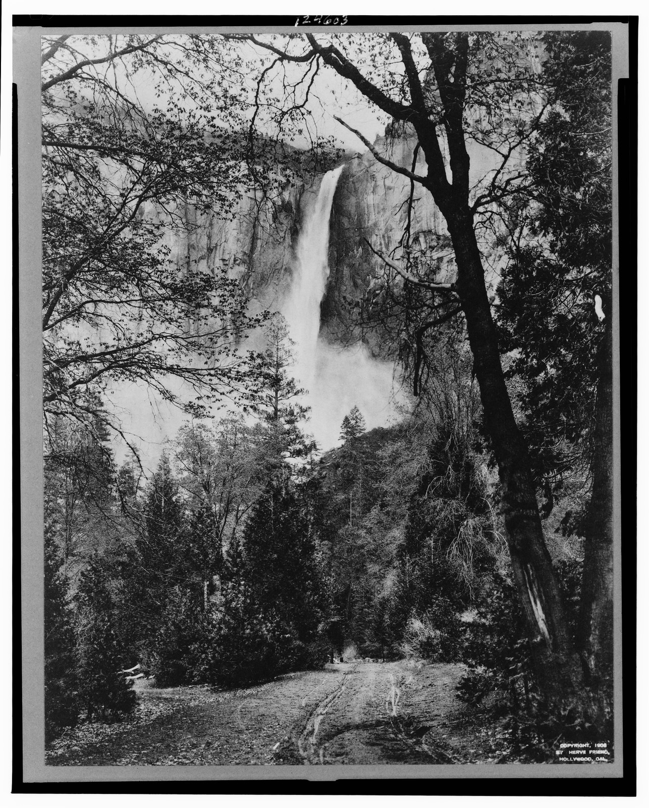 California, Yosemite Valley, Bridal Veil Falls, Wawona Trail, c1906. — historic photograph