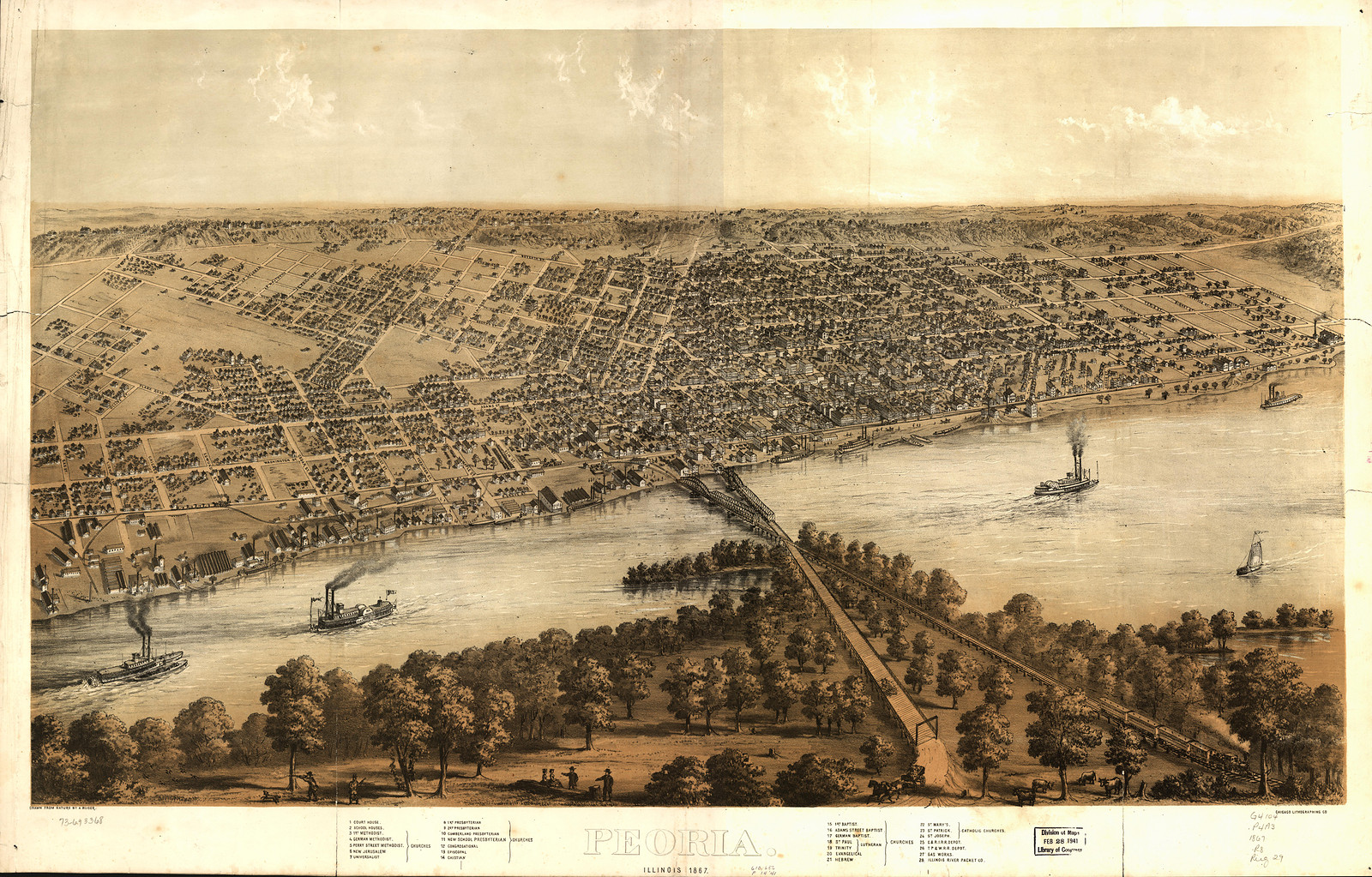 Peoria, Illinois, 1867, 1867 — antique map