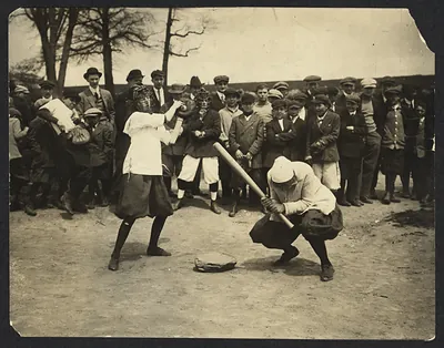 New York female Giants" - Miss McCullum catcher and Miss Ryan at bat"