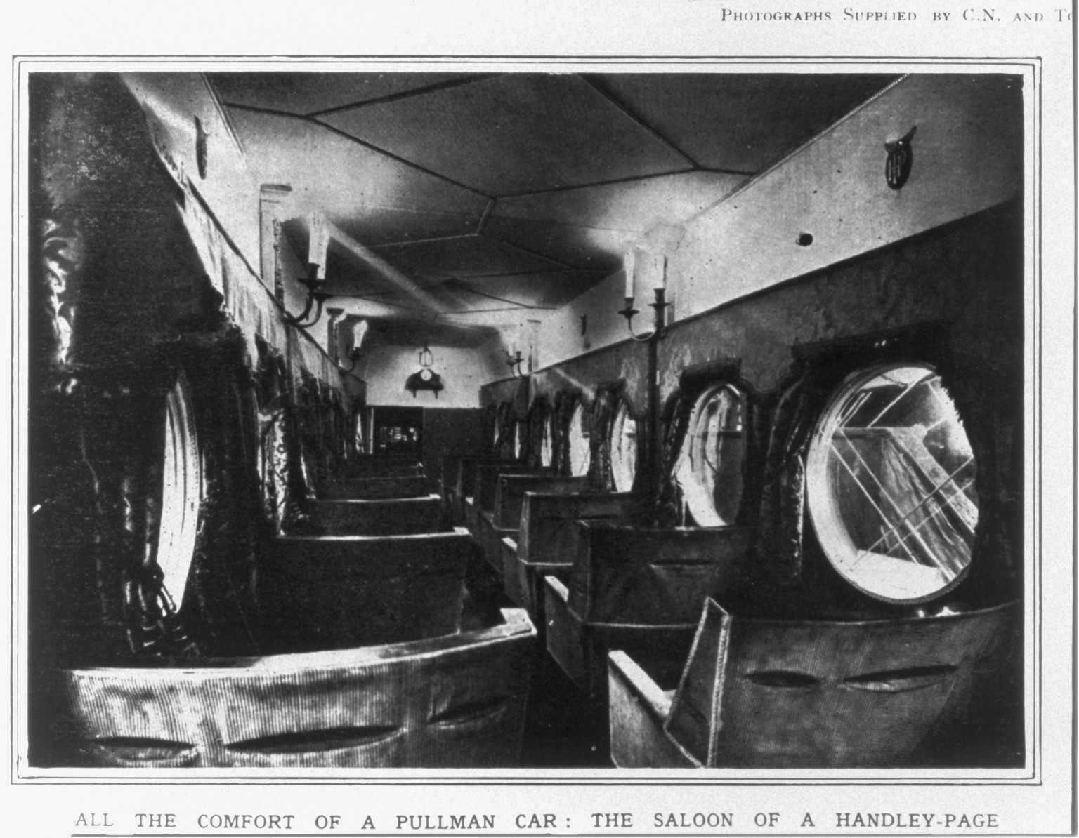 All the comfort of a Pullman car: the saloon of a Handley-Page [airplane], 1920 — historic print