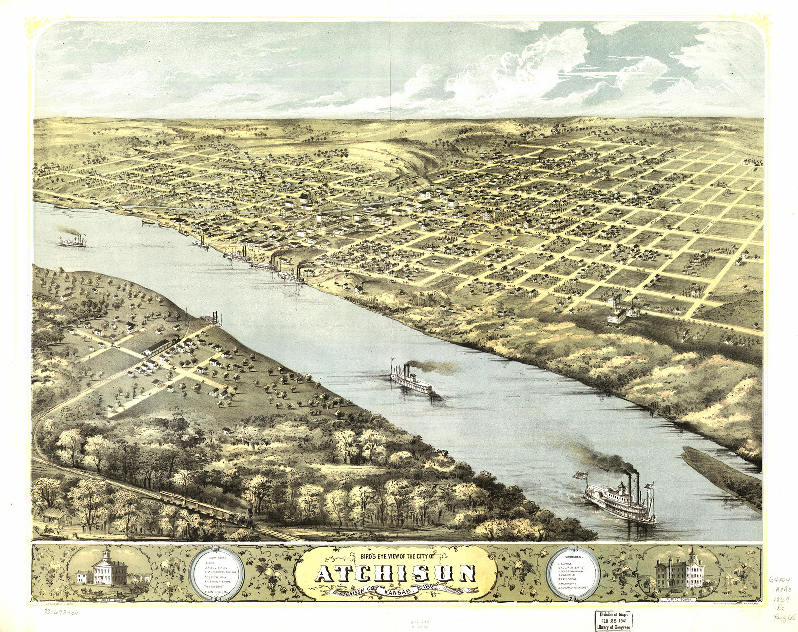 Atchison, Kansas, 1869, 1869 — antique map