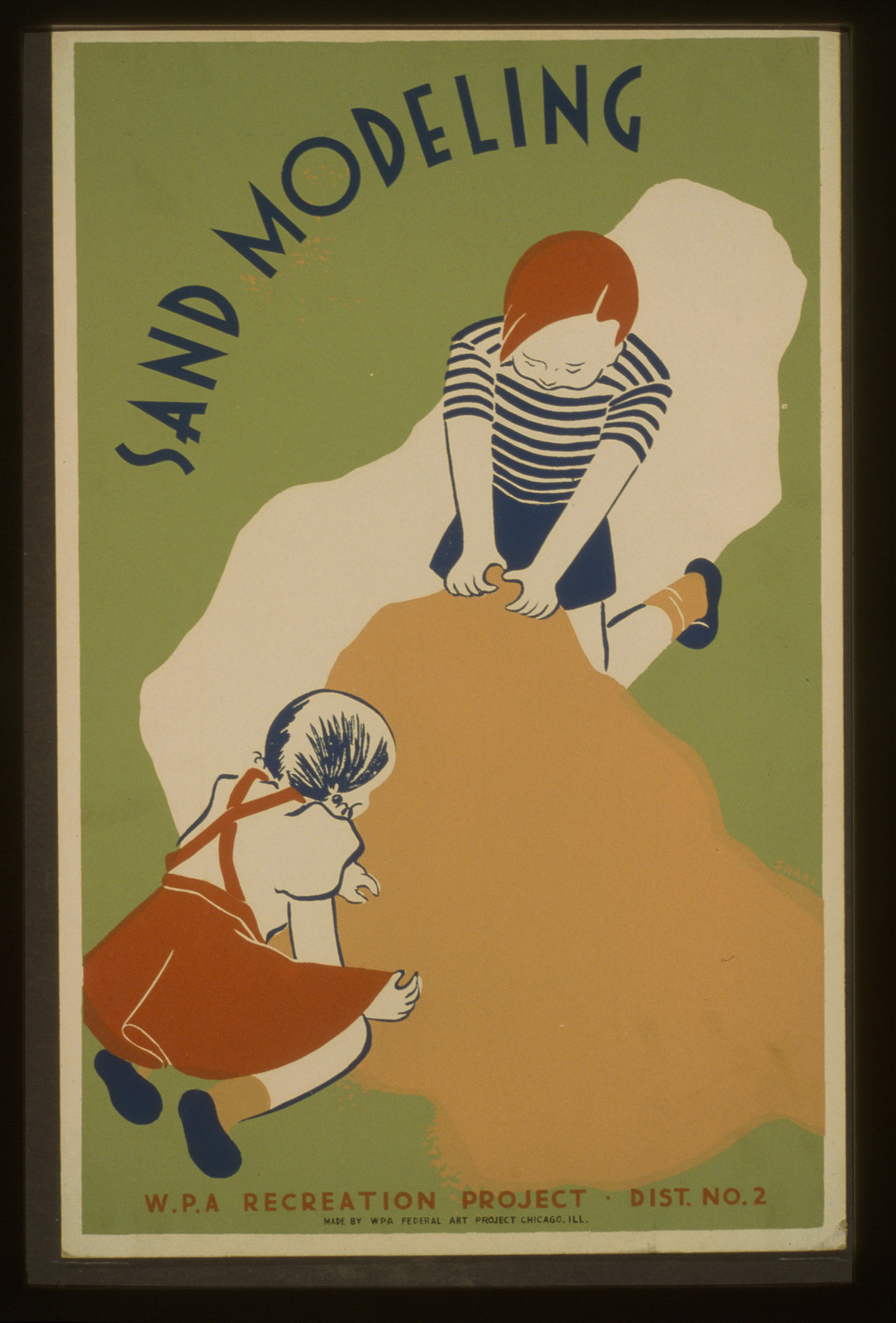 Sand modeling W.P.A recreation project - Dist. no. 2 / Shari., 1936 — vintage poster