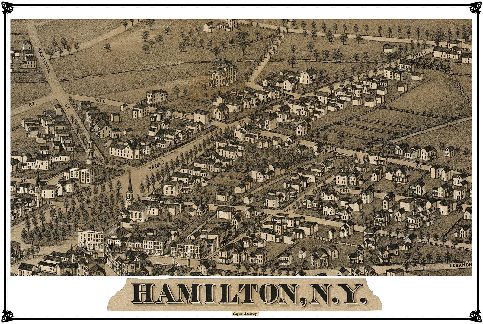 Bird's-eye view of Hamilton, N.Y. — antique map