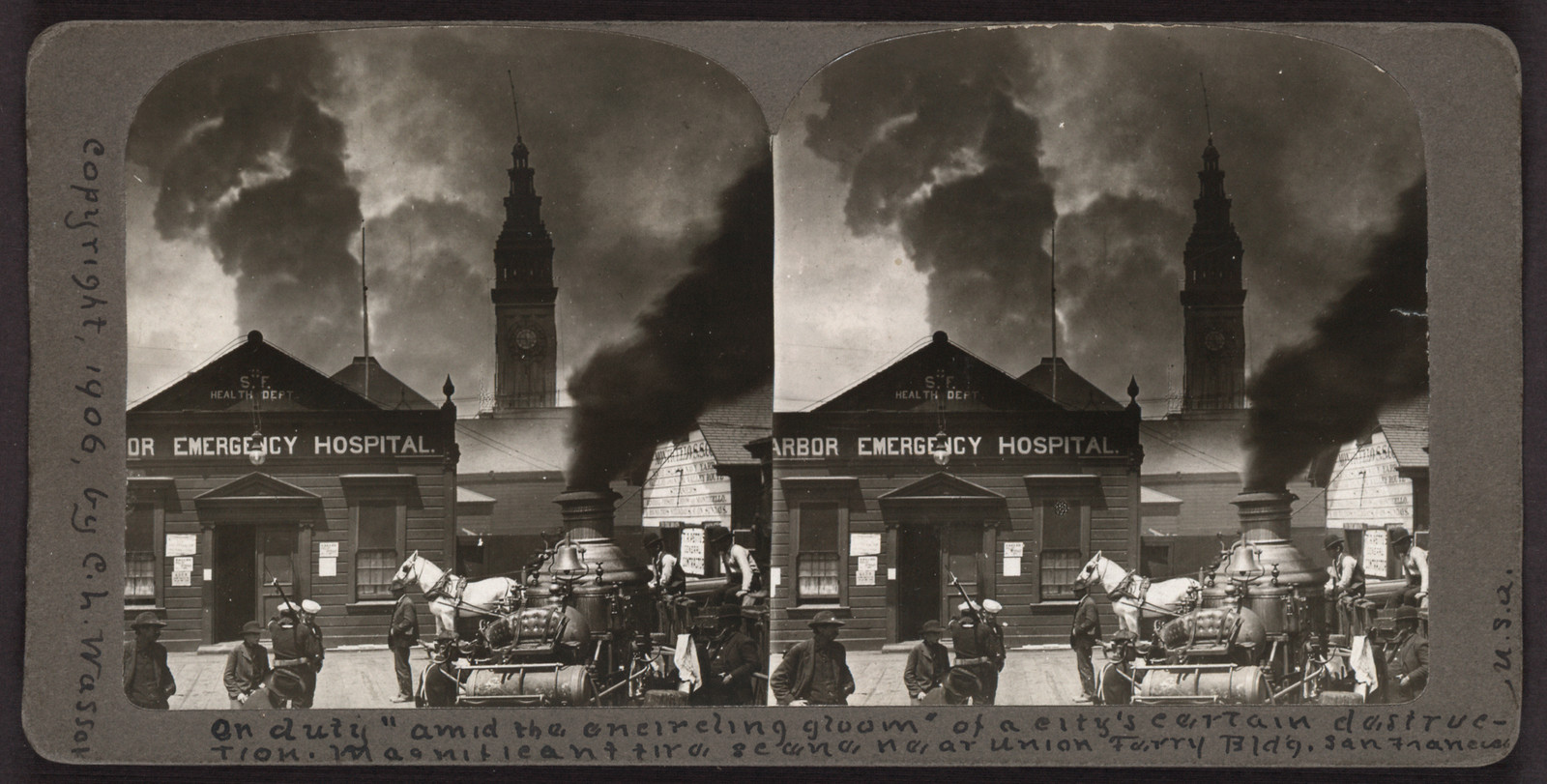 On duty amid the encircling gloom of a city's certain destruction — historic image
