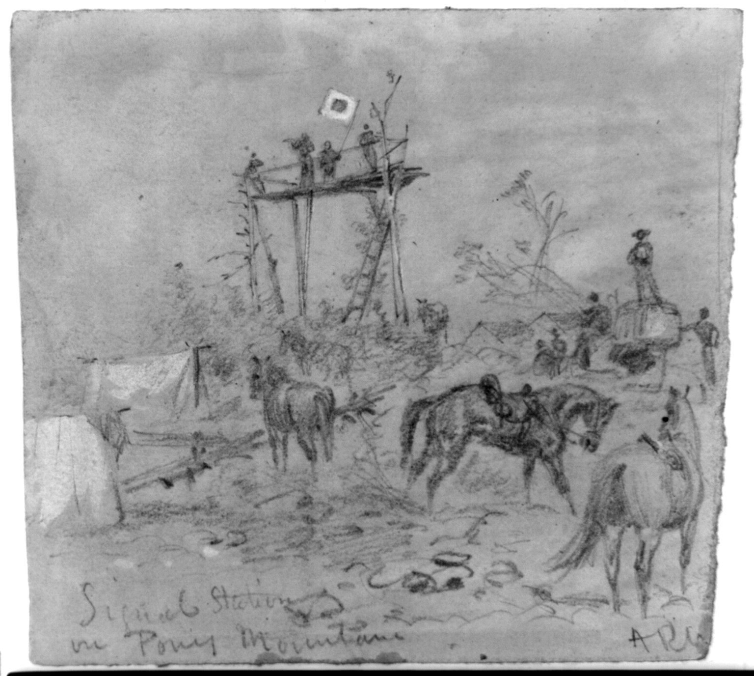 Signal Station on Pony Mountain, [1863 September] — historic drawing