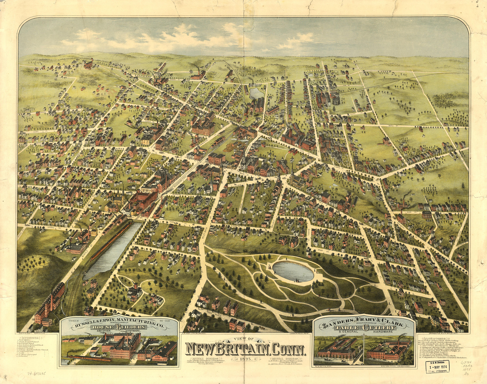 New Britain, Connecticut, 1875, 1875 — antique map
