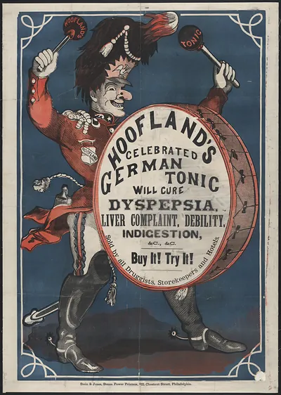 Hoofland's Celebrated German Tonic advertising poster
