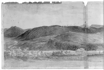 [Panoramic view of West Point, New York showing American encampments on the Hudson River]