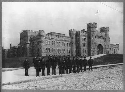 [Policemen assembled before 65th Regiment Armory, Buffalo, N.Y.]