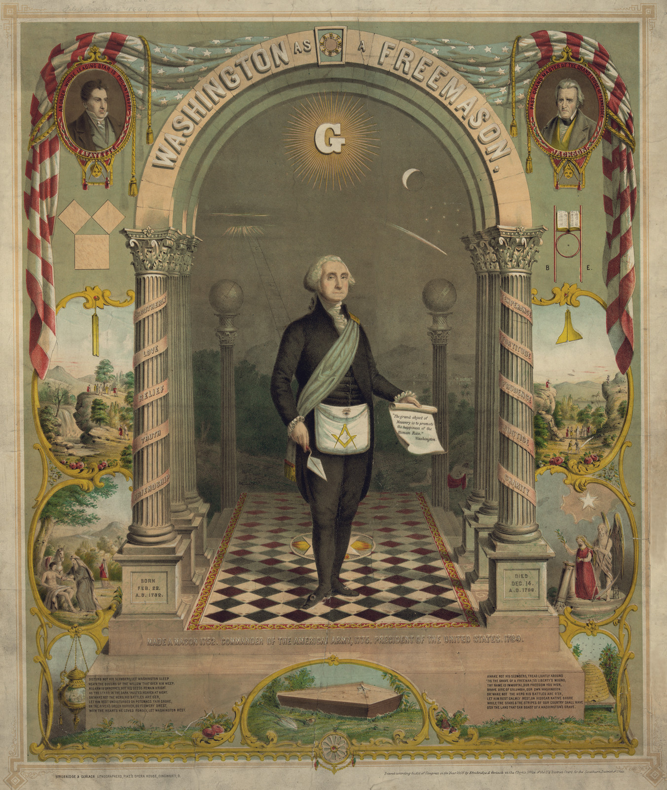 Washington As A Freemason, c. 1866 — antique lithograph