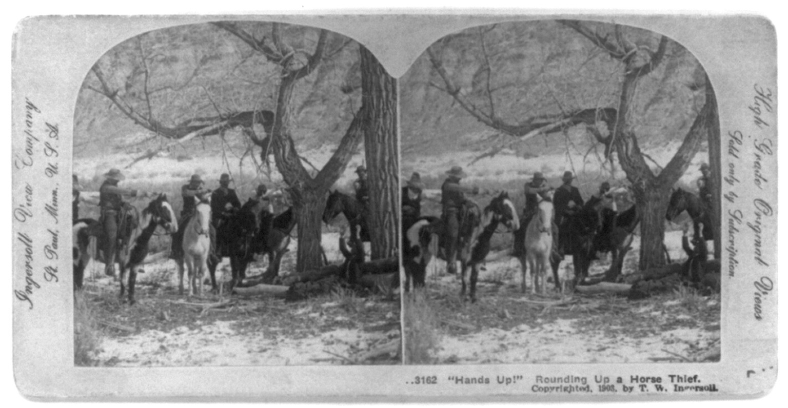 Hands Up!" Rounding up a horse thief", c1903. — historic photograph