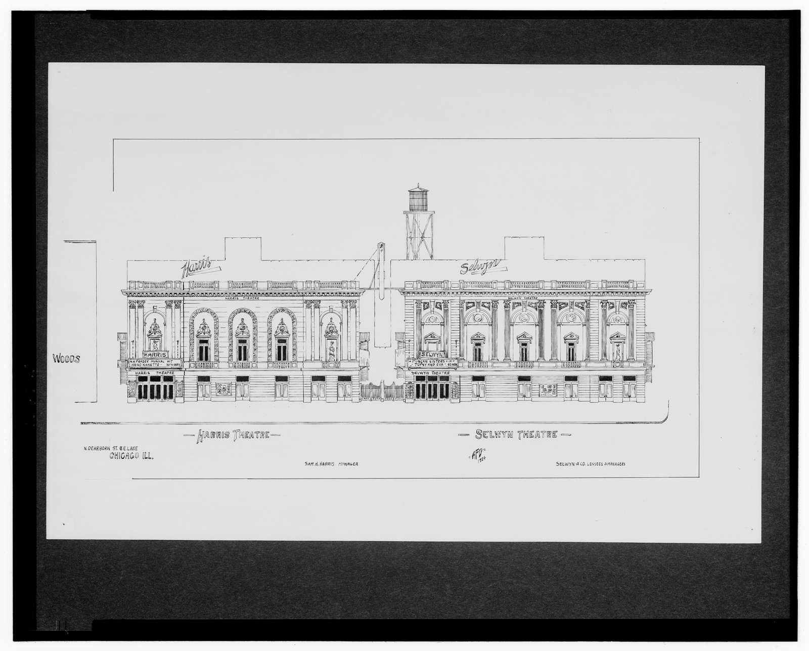 [Harris Theatre and Selwyn Theatre, N. Dearborn St. and E. Lake St., Chicago, Illinois] / AFD 1924., And Engineering (ADE) Drawings — vintage poster