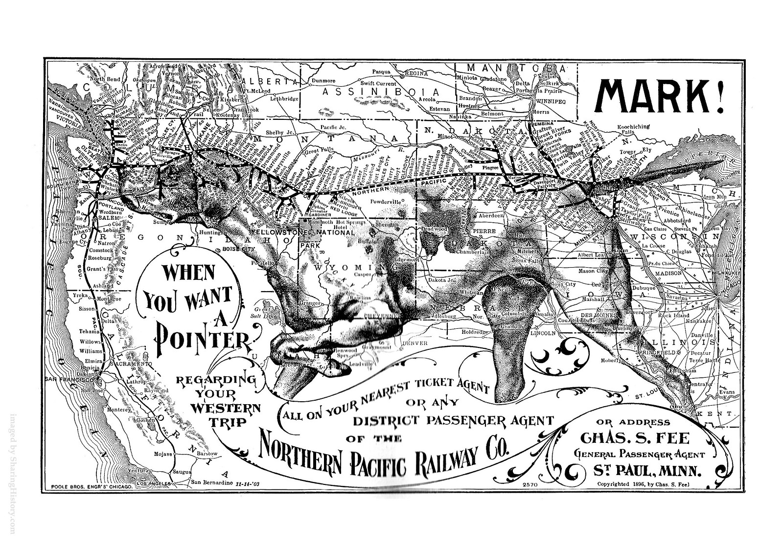 Northern Pacific Railway advertising map: When You Want a Pointer — antique map