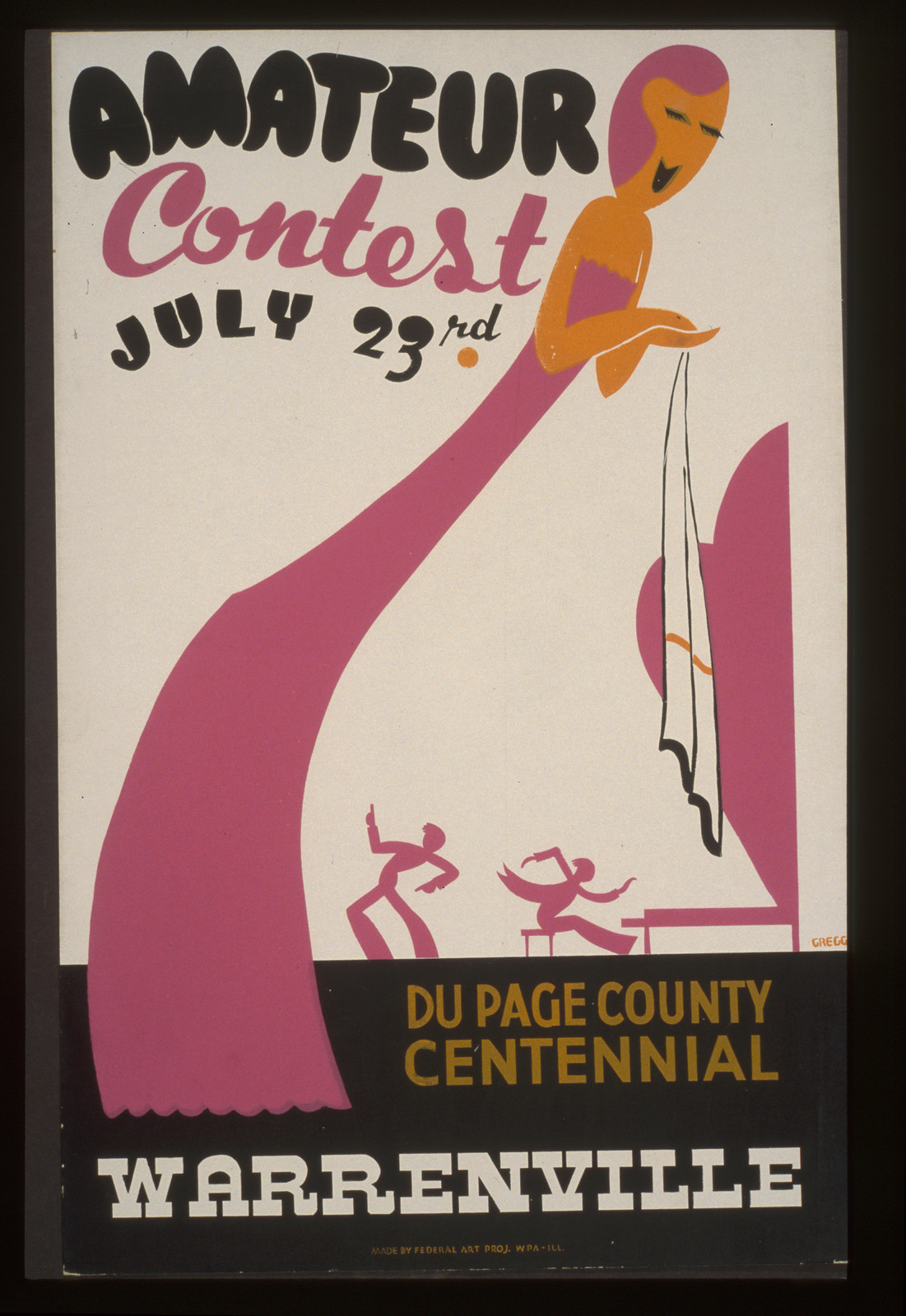 Amateur contest July 23rd - Du Page County centennial Warrenville / Gregg., 1936 — vintage poster
