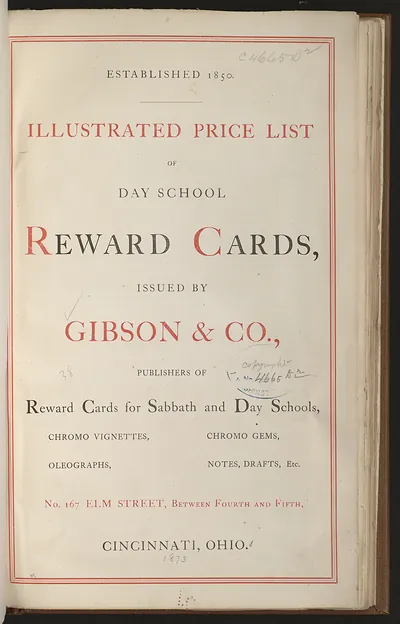 Illustrated price list of day school reward cards
