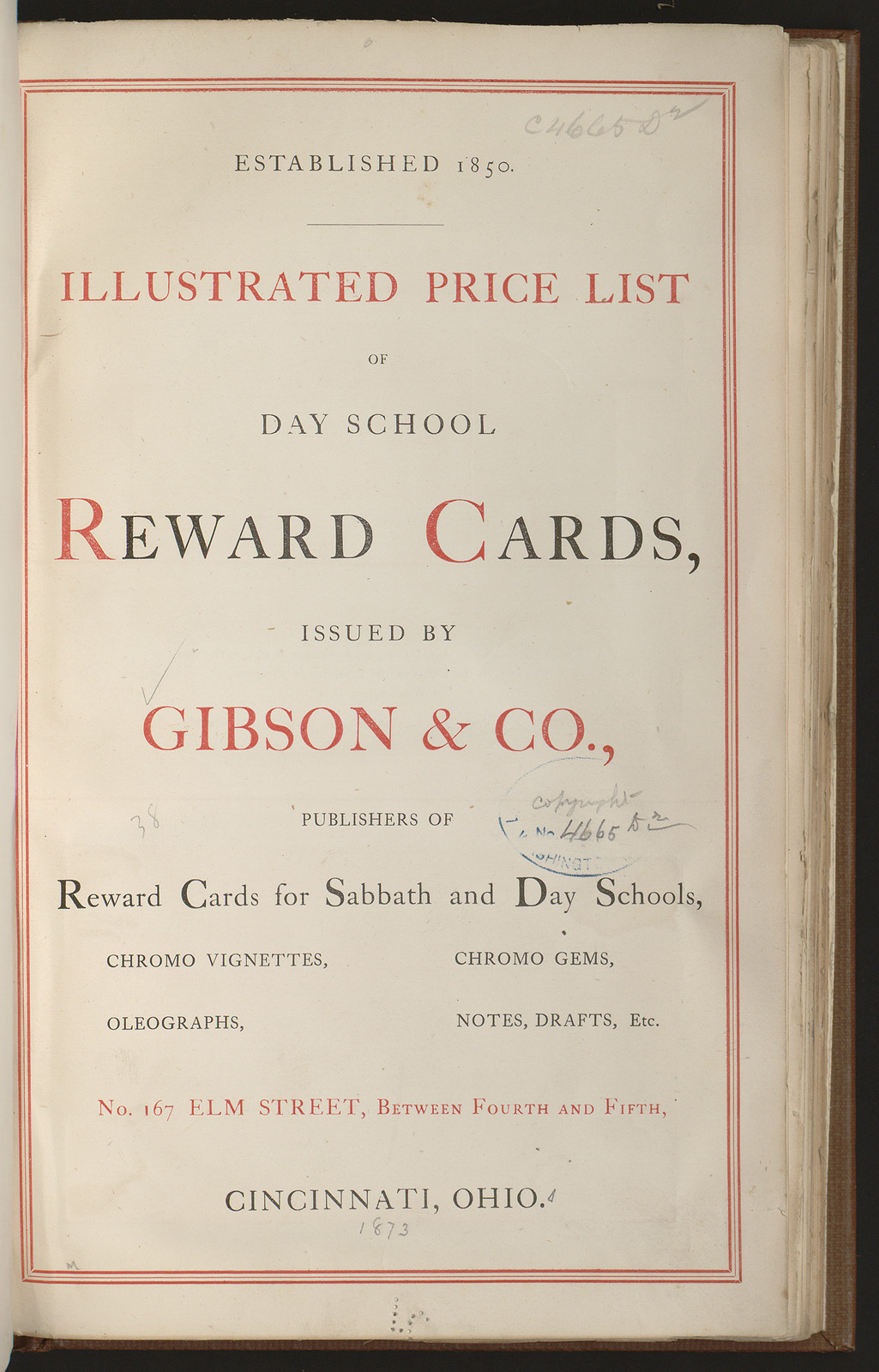 Illustrated price list of day school reward cards — historic image