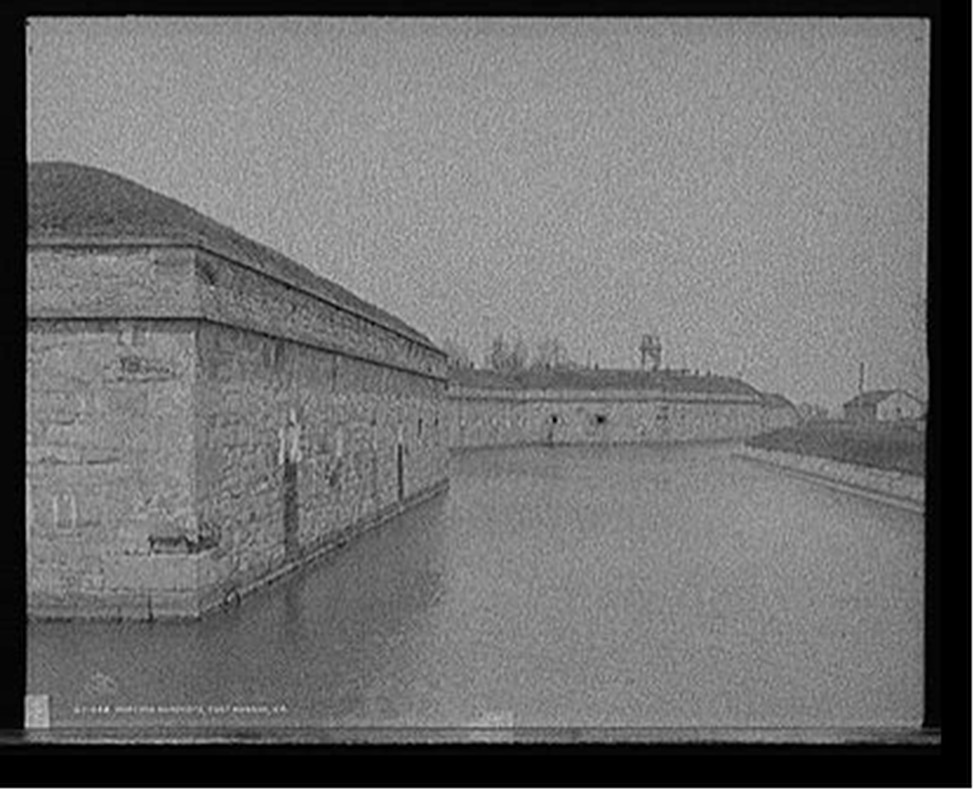Moat and ramparts, Fort Monroe, Va., c1908. — historic photograph
