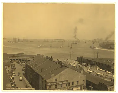 Bird's-eye view of waterfront, Boston, Mass.