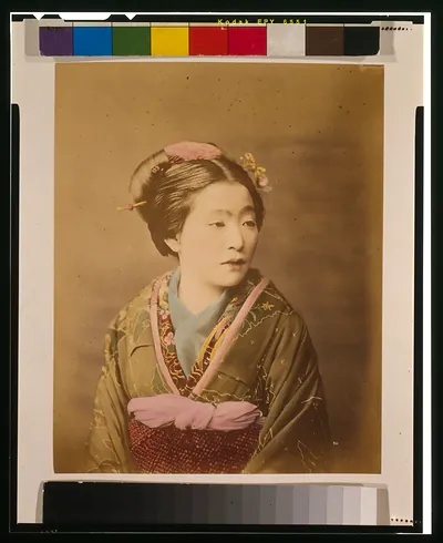 Hand-colored photograph of a Japanese woman in kimono
