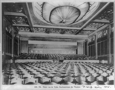 [Theater designed by Henry van de Velde in Cologne, Germany: interior, from stage]