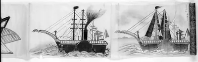 [Port views of the U.S.S. Susquehanna and the U.S.S. Mississippi understeam]
