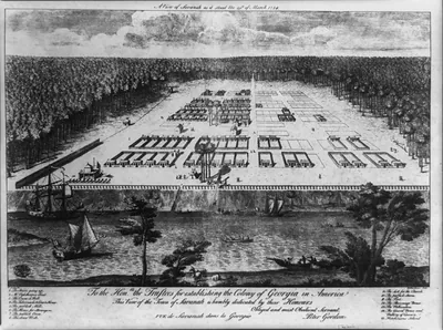 A view of Savanah [sic] as it stood the 29th of March, 1734 / P. Gordon inv. ; P. Fourdrinier sculp.