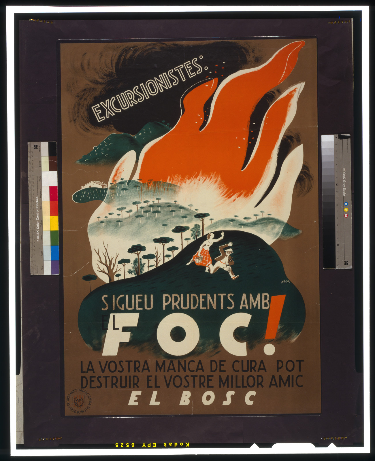 Excurisionistes sigueu prudents amb el foc! El foc!, [Spain] : Departament de Agricultura Servei Forestal, [between 1936 and 1939] — vintage poster