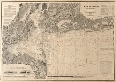 New York City Map of Bay and Harbor, New York, 1845