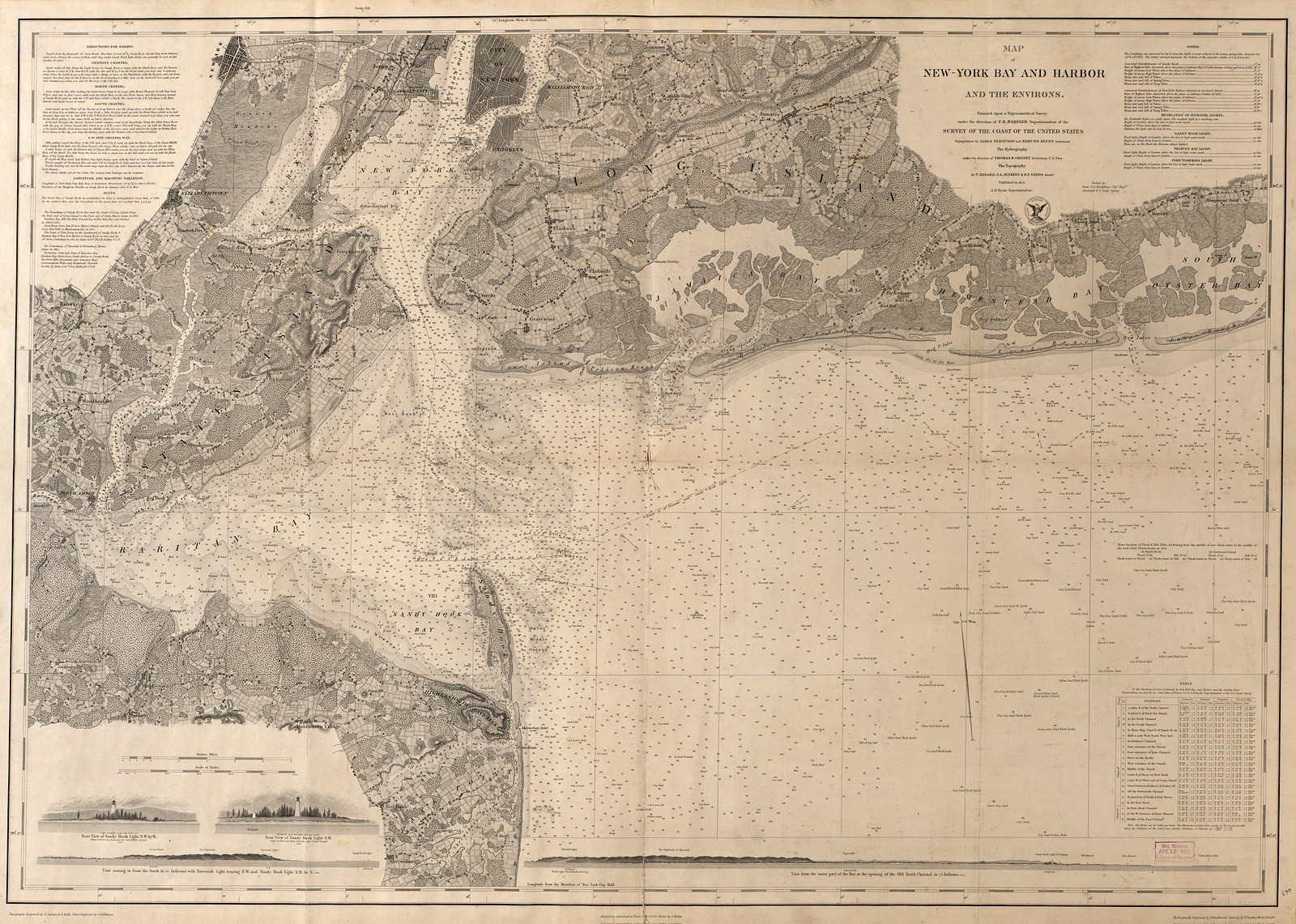 New York City Map of Bay and Harbor, New York, 1845, 1845 — antique map