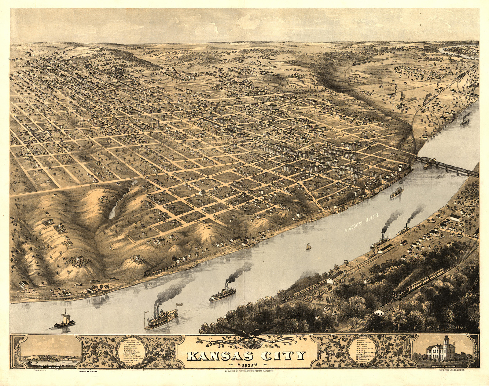 MO Kansas City 1869 MAP, 1869 — antique map