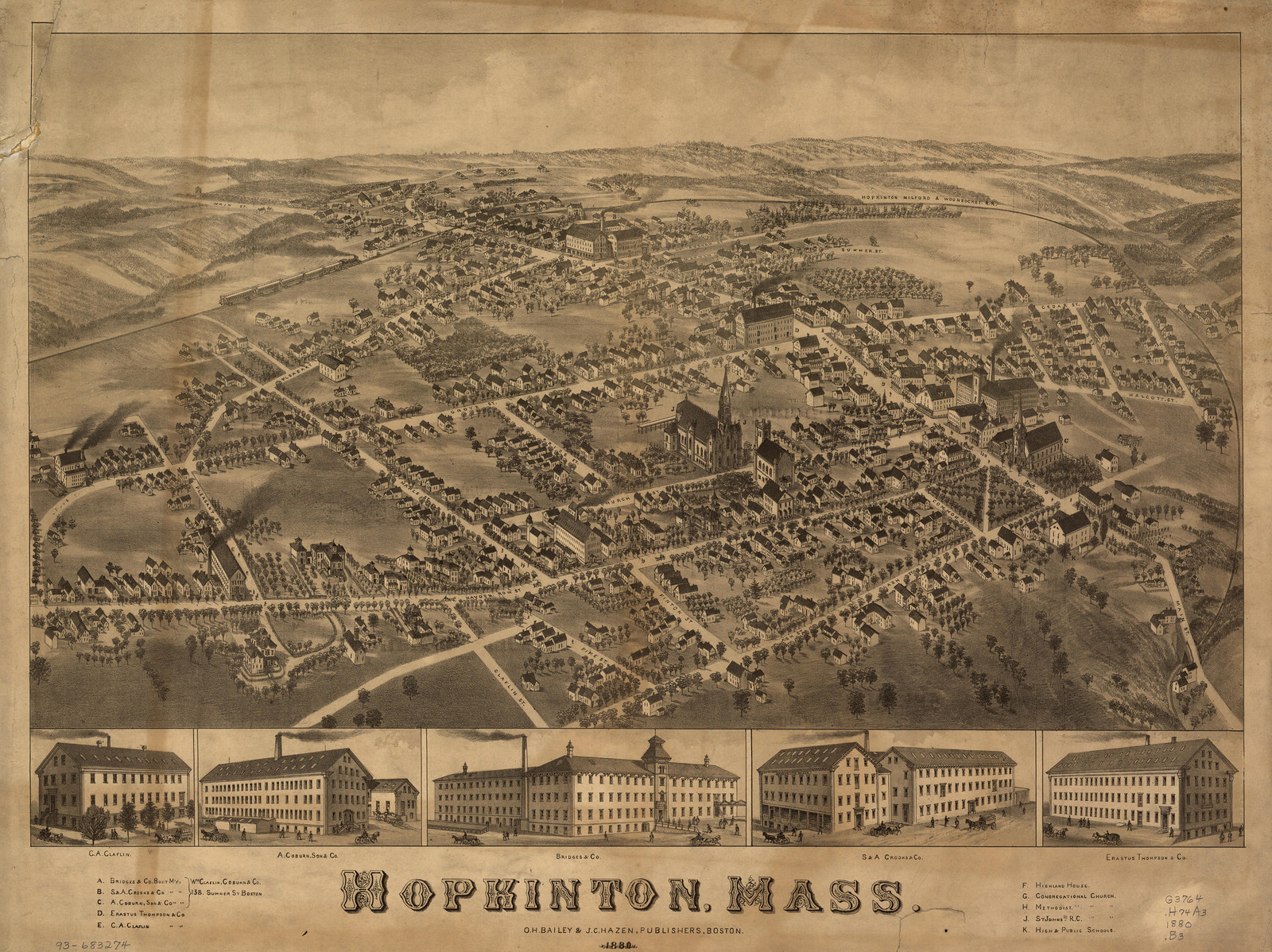 Hopkinton, Massachusetts, 1880, 1880 — antique map