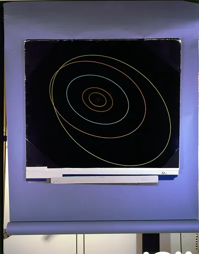 Colored elliptical orbit diagram on black background