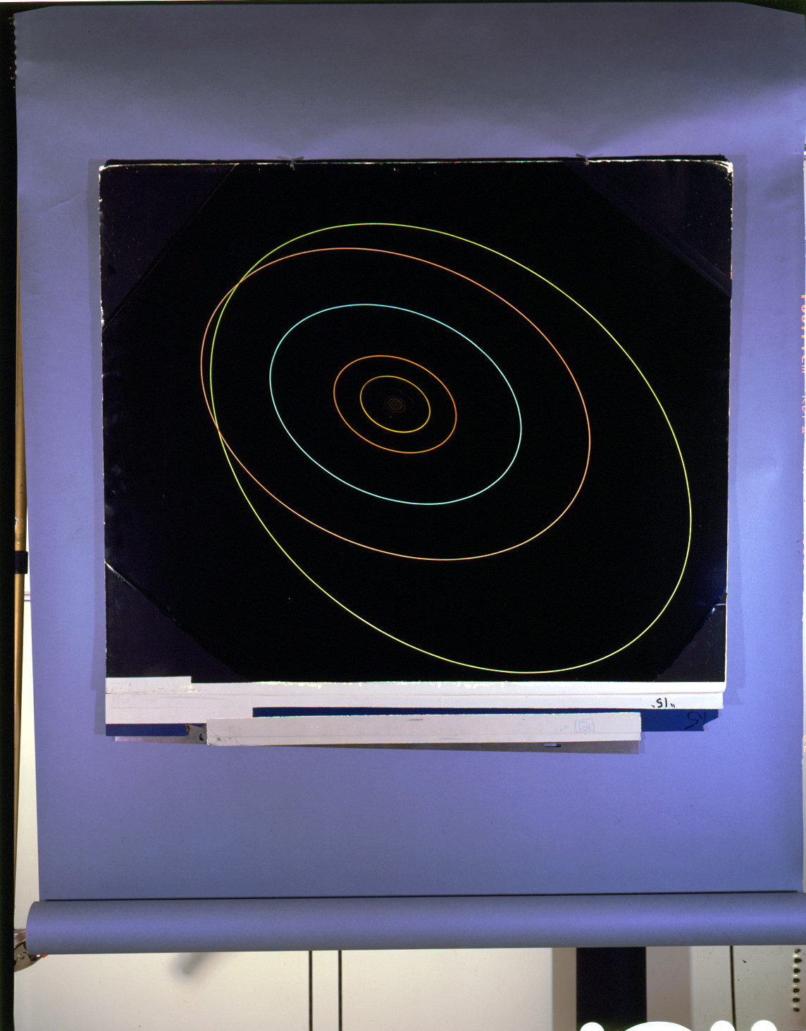 Colored elliptical orbit diagram on black background — historic image