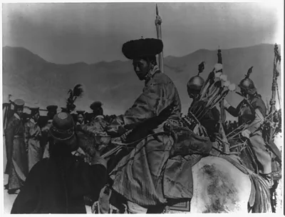 [Tibetan warriors on horseback. 1930-31]